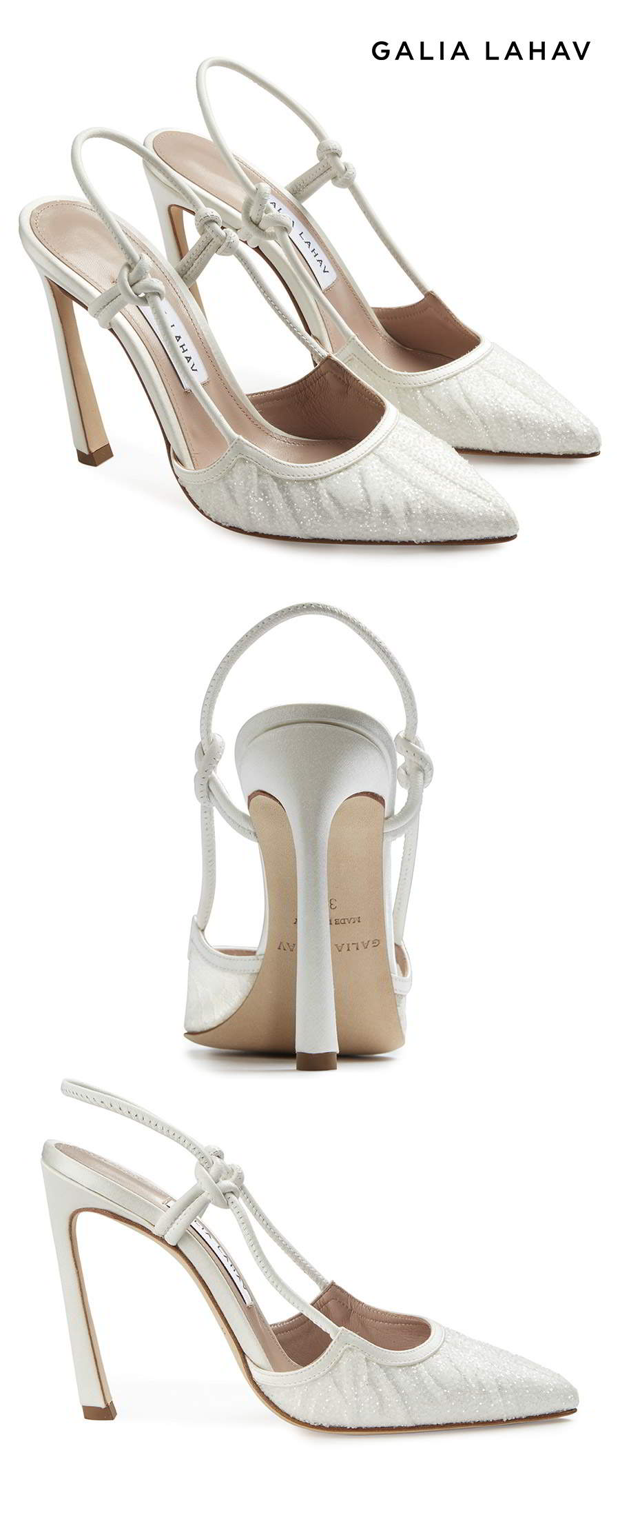 galia lahav shoes fall 2021 bridal rhinestone beaded slingback pointy toe high heel pump shoes packshot (astrid white) mv