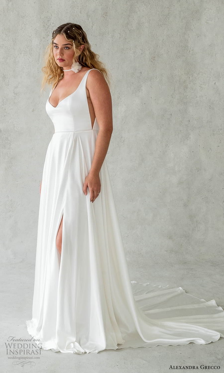 alexandra grecco 2024 bridal sleeveless strap scoop v neckline clean minimalist a line ball gown wedding dress chapel train (15) mv