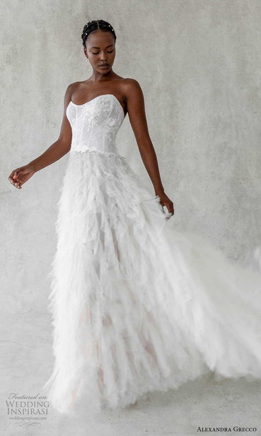 alexandra grecco 2024 bridal strapless sweetheart neckline embellished lace bodice a line ball gown wedding dress chapel train (17) mv