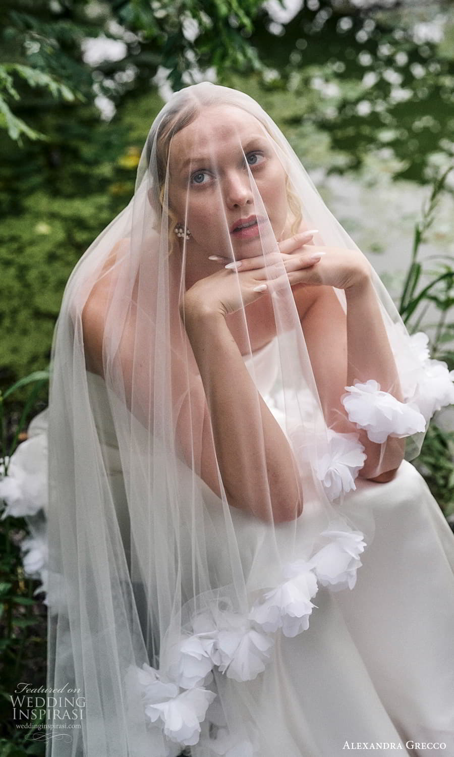 alexandra grecco 2024 bridal sheer long sleeve straight across neckline clean minimalist sheath wedding dress chapel train veil (29) zv