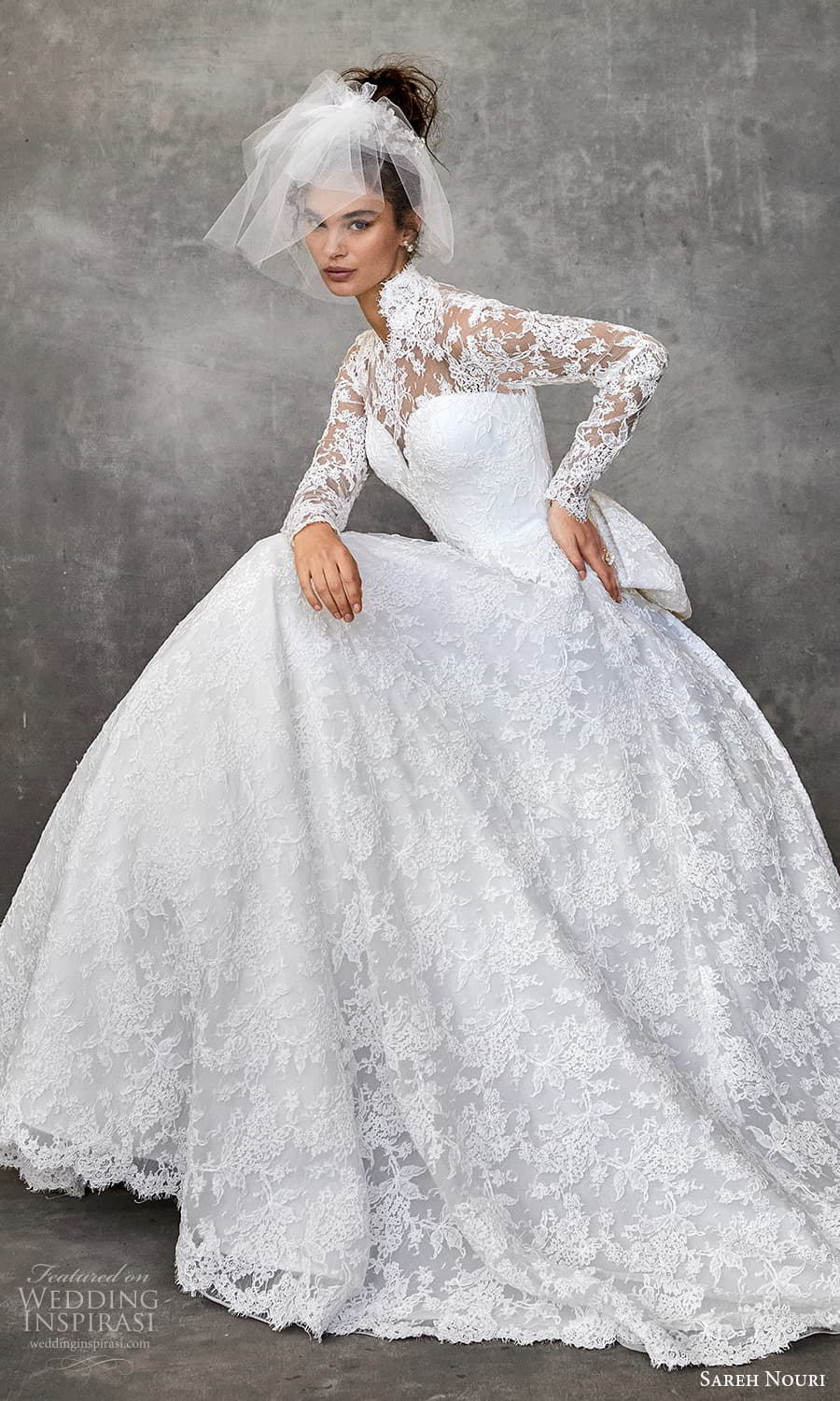 sareh nouri fall 2024 bridal sheer long sleeve highneck sweetheart neckline a line ball gown wedding dress chapel train (1) mv