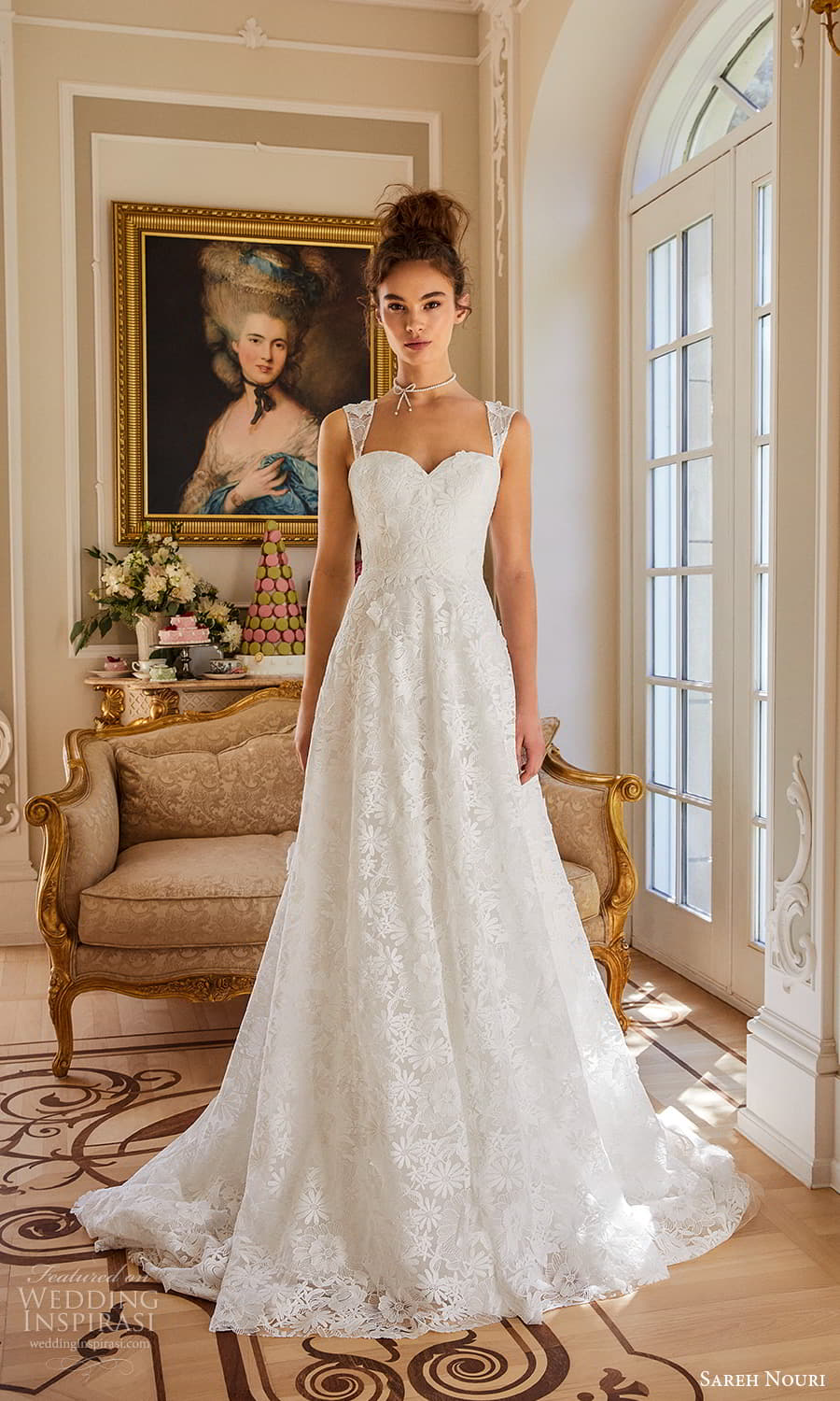 sareh nouri fall 2024 bridal mini cap sleeve sweetheart neckline embellished a line ball gown wedding dress chapel train (5) mv