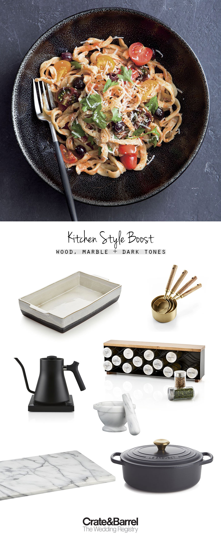crate and barrel the wedding registry wood marble matt black cafe style kitchen picks