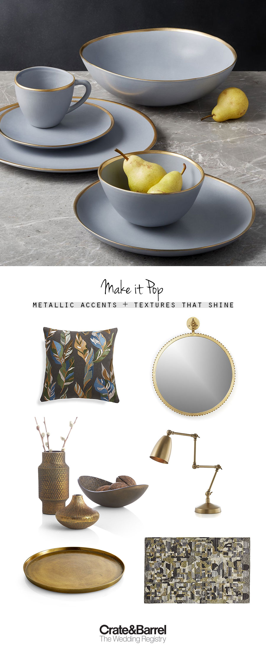 crate and barrel the wedding registry blue gold texture picks