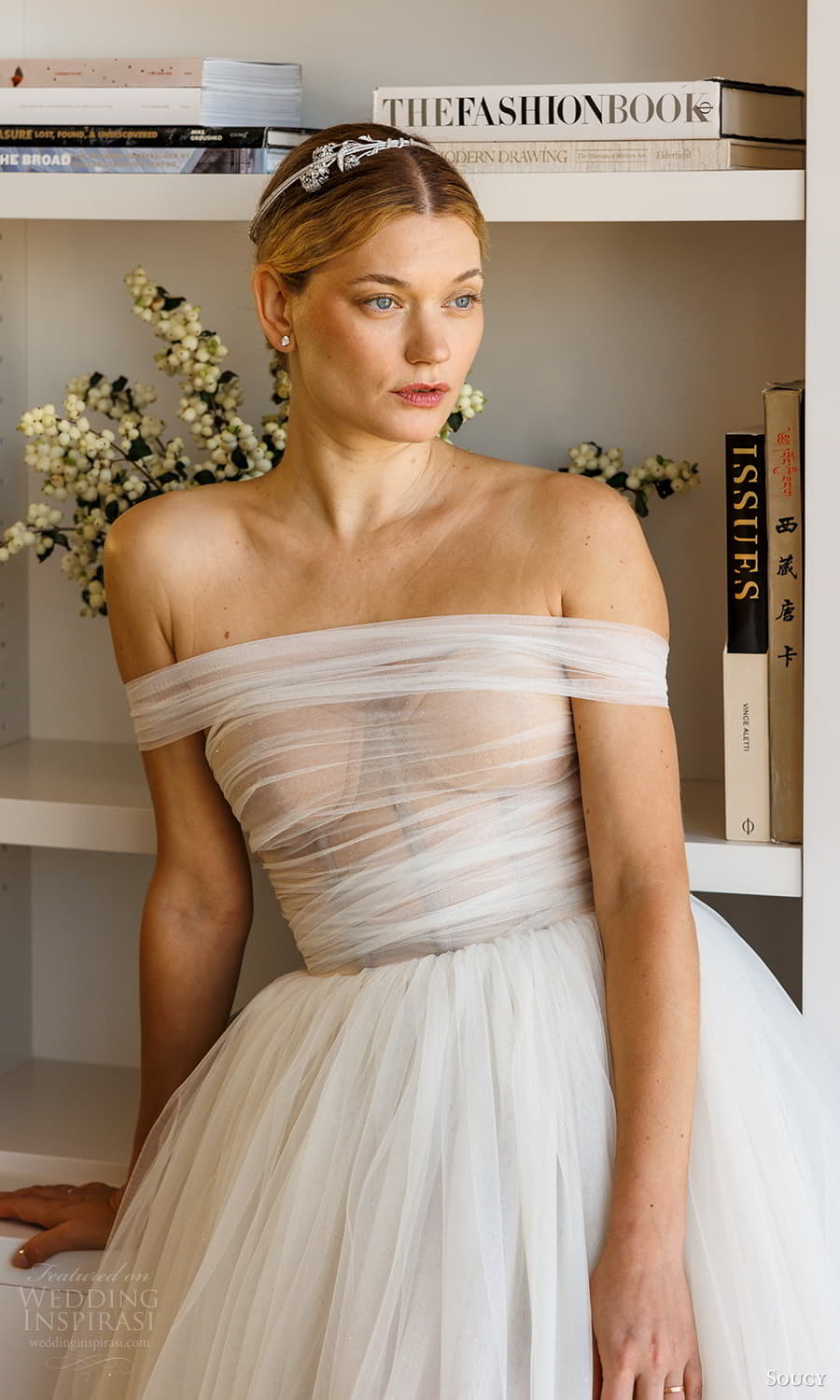 soucy 2024 bridal off shoulder strap straight across neckline a line ball gown wedding dress chapel train (3) zv