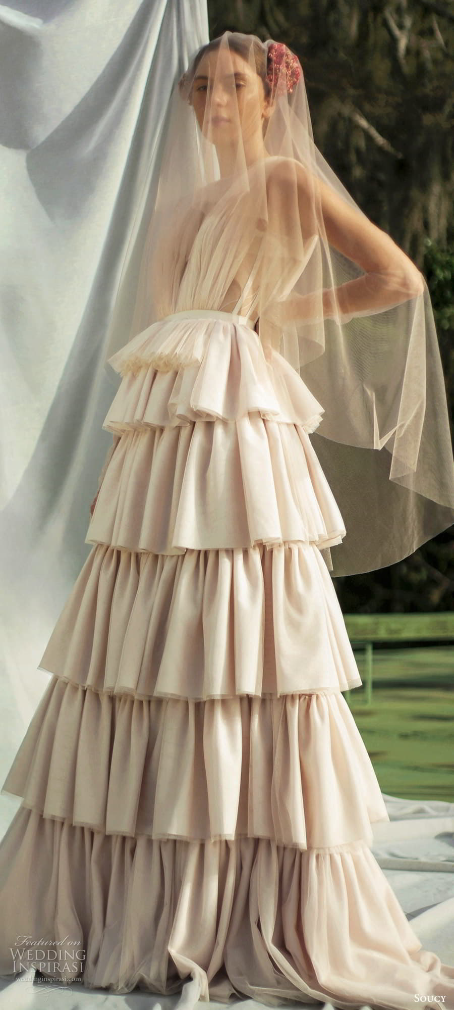 soucy 2024 bridal sleeveless straps plunging v neckline tiered skirt a line wedding dress chapel train (7) mv