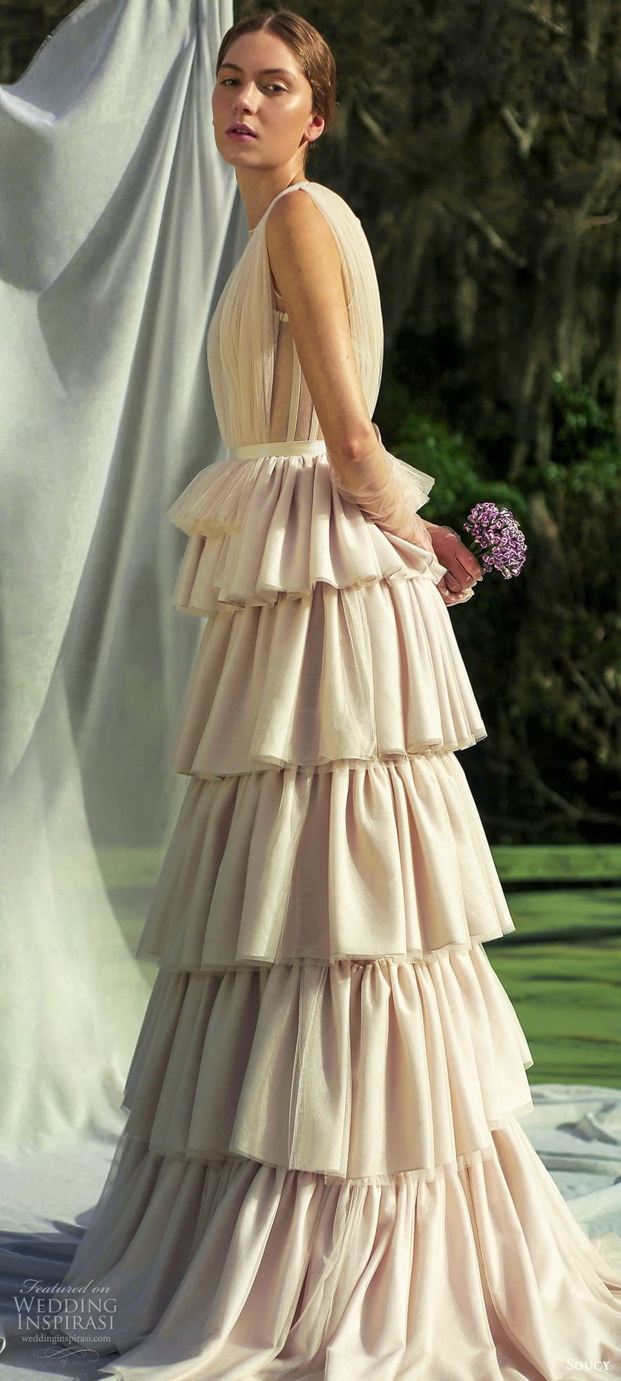 soucy 2024 bridal sleeveless straps plunging v neckline tiered skirt a line wedding dress chapel train (7) sv