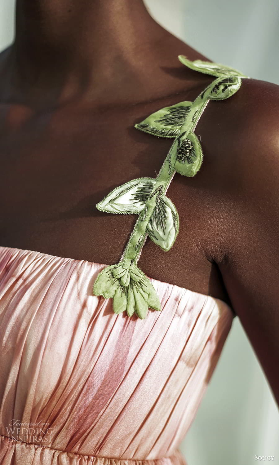 soucy 2024 bridal sleeveless beaded straps straight across neckline empire waist wedding dress chapel train ombre pink green color (8) zv