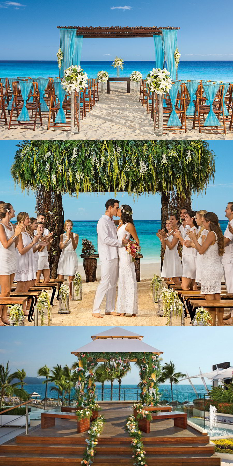 secrets resorts caribbean beach destination wedding luxury honeymoon beachfront barefoot wedding venue boho chic bohemian style beach nuptials capri akumal vallarta