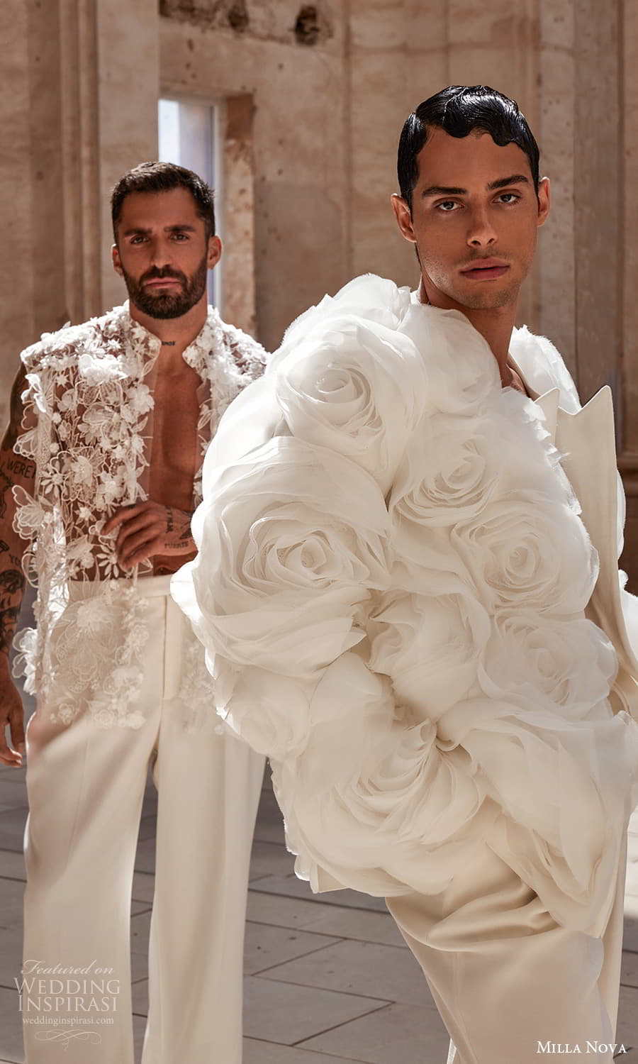 milla nova 2024 couture bridal long sleeve high neck embellished jacket wedding dress (2) mv