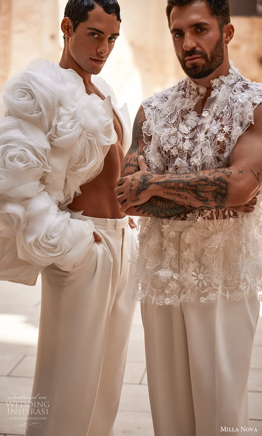 milla nova 2024 couture bridal long sleeve high neck embellished jacket wedding dress (2) zv