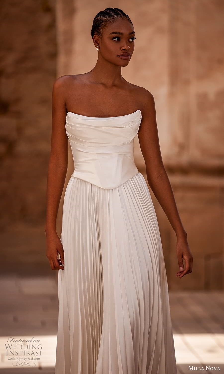 milla nova 2024 couture bridal strapless scoop neckline peplum corset bodice pleated skirt wedding dress sweep train (9) zv