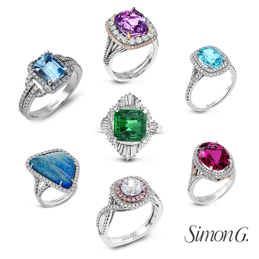 simon g jewelry 2018 committed colored diamond engament rings gemstones halo designs