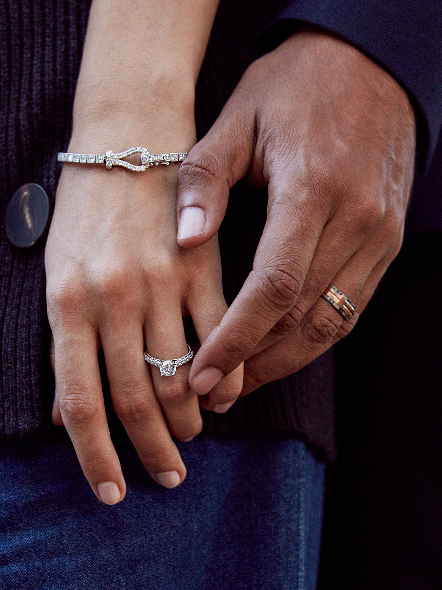 simon g jewelry 2018 diamond engagement ring halo cushion cut wedding band buckle bracelet couple